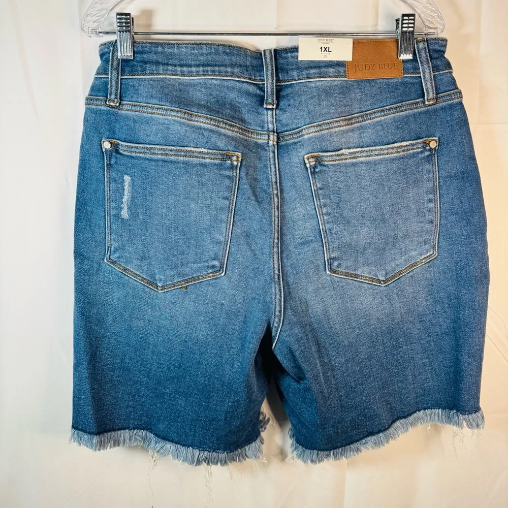 Judy Blue Womens Distressed Fray‎ Hem Denim Cut Off Shorts Mid Rise Size 1XL New